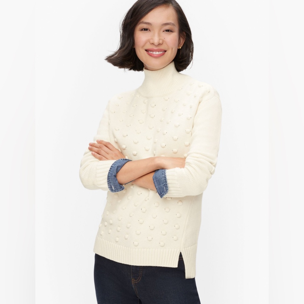Talbots Ivory Turtleneck Bobble Stitch Sweater